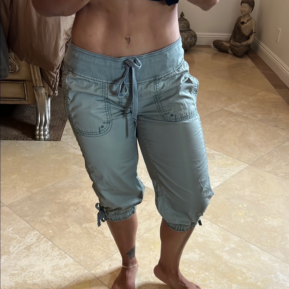 Drawstring Cropped Utility Pants - Light Sage